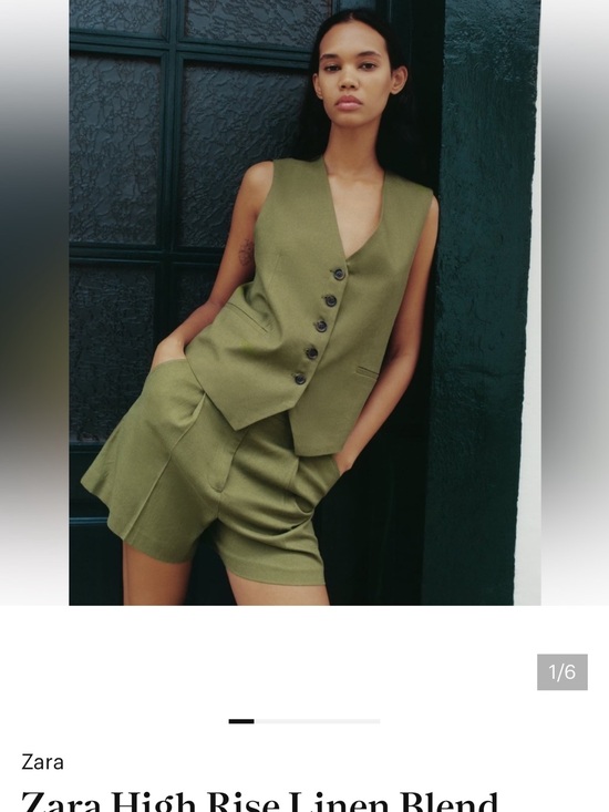 Zara Pants - Zara Olive Green High-Waist Linen-Blend Shorts
